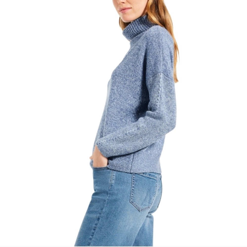 Nic + Zoe Blue Mix Stitch Mock Neck Cotton Blend Pullover Sweater Womens Size SP - Picture 3 of 8